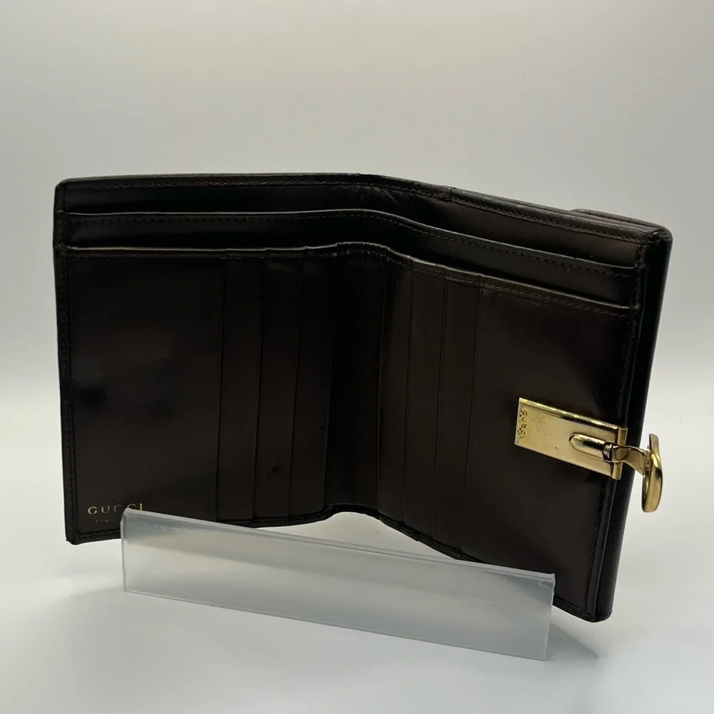Gucci Brown Leather Wallet with Gold “G” Initial Clip
