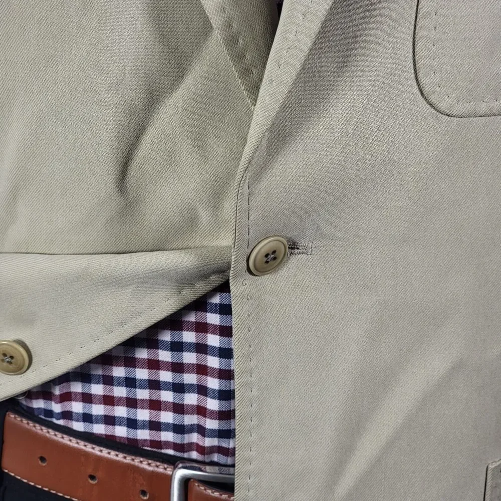 Nat Nast Men's Sport Coat Blazer Two Button Beige‎ Twill 100% Silk Size Medium