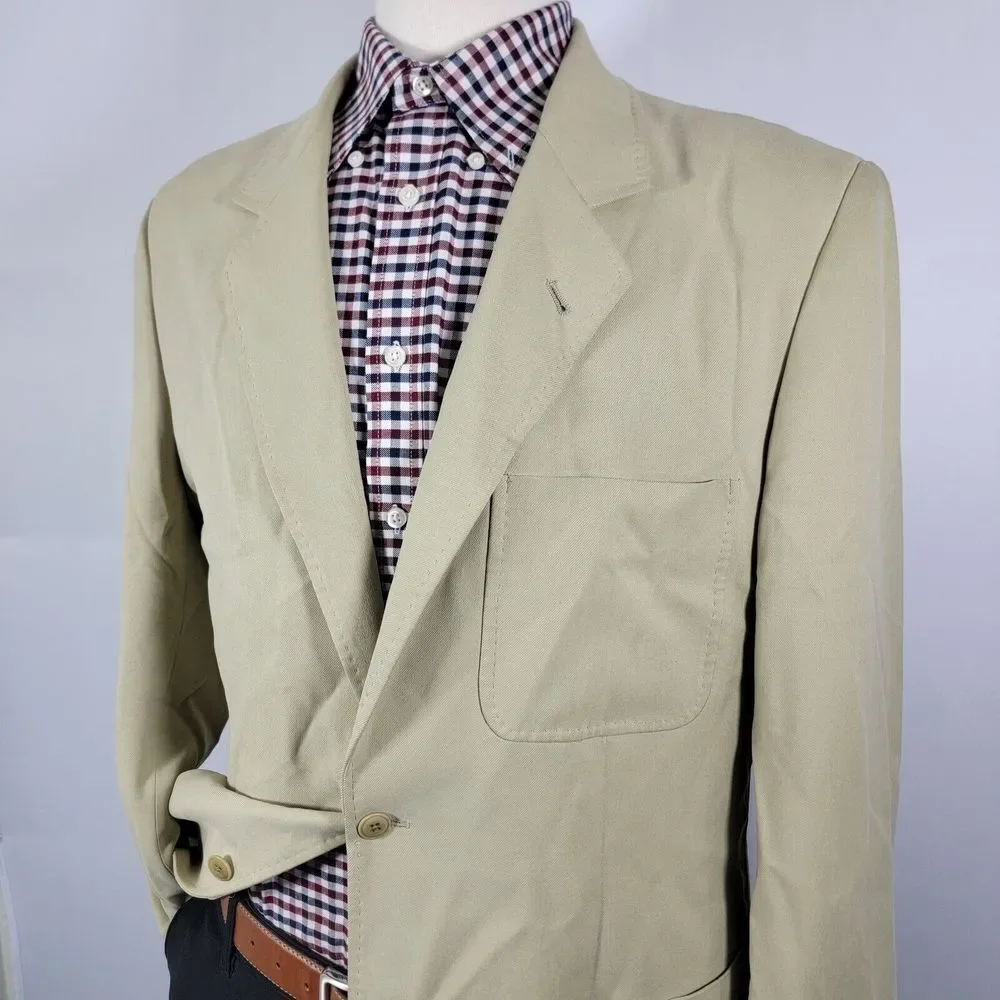 Nat Nast Men's Sport Coat Blazer Two Button Beige‎ Twill 100% Silk Size Medium