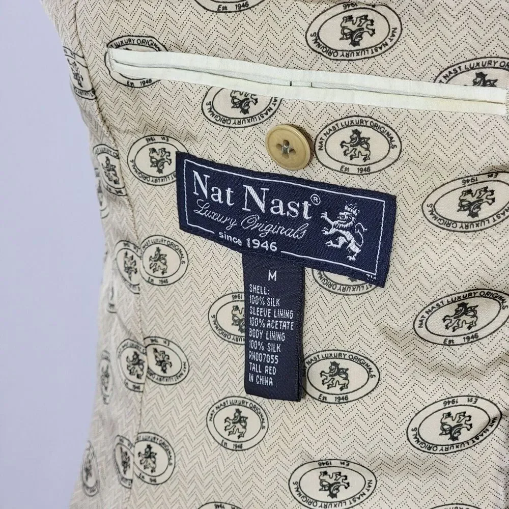 Nat Nast Men's Sport Coat Blazer Two Button Beige‎ Twill 100% Silk Size Medium