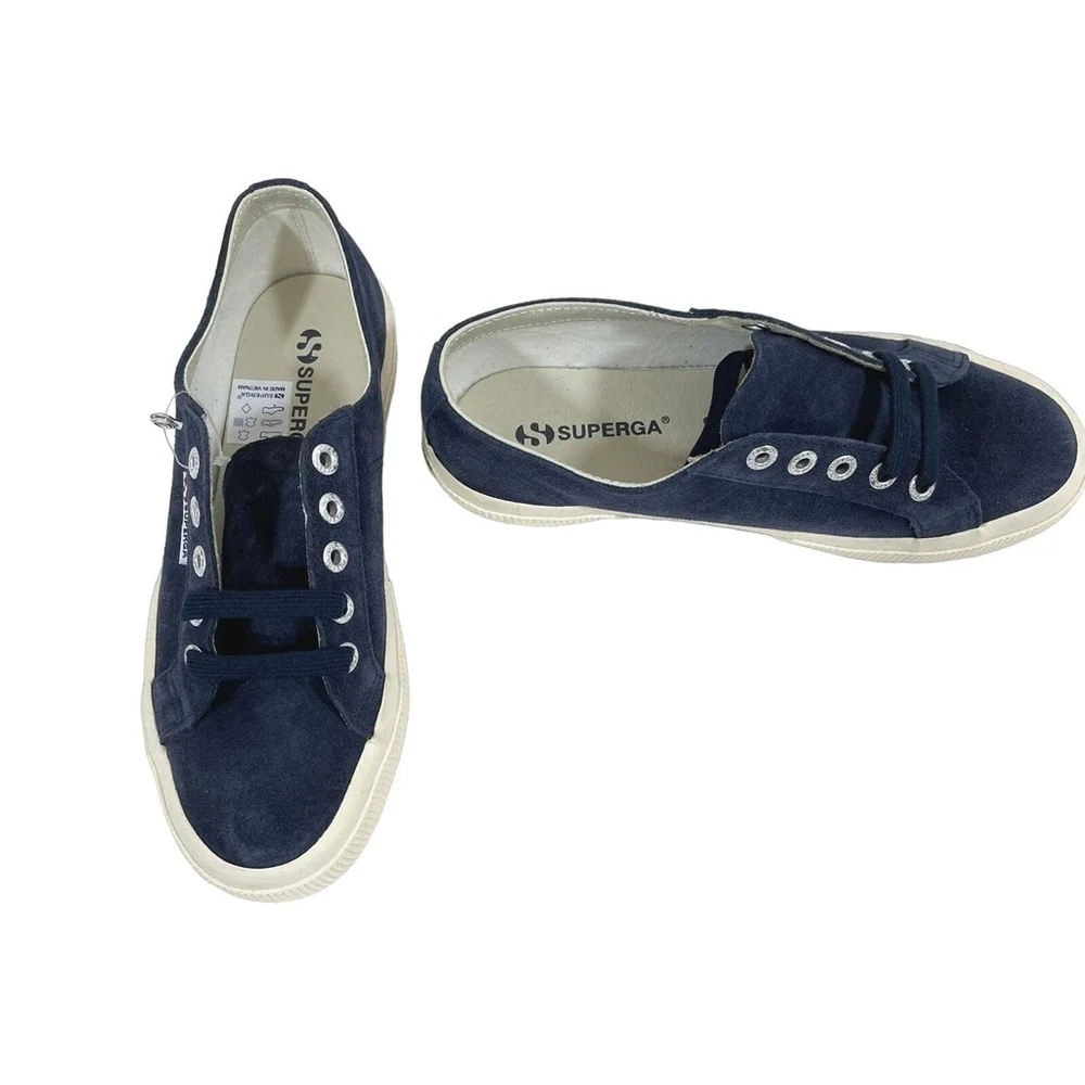 NWOT Superga Sneakers Low Top Suede Midnight Blue Lace Up USA W6 M4.5 Unisex