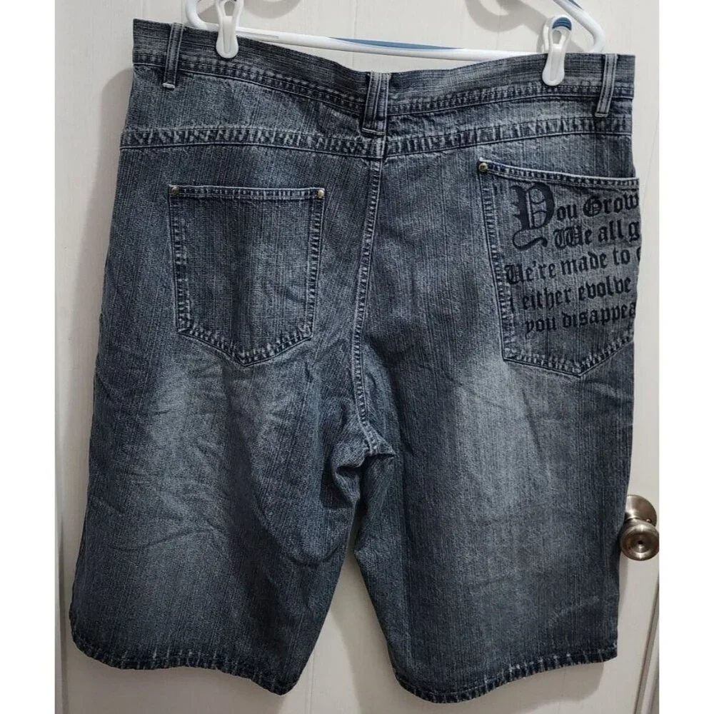 Makaveli Tupac Shakur Grow / Evolve Quote Blue Hip Hop Jean Shorts Men's Size 42