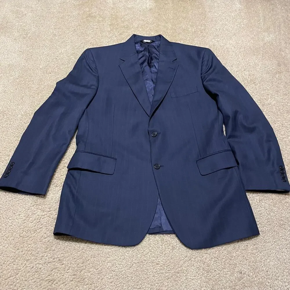 Jos A Bank Signature Collection Blazer Mens 42R Navy Blue Wool Silk Sport Coat