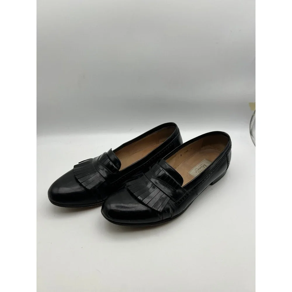 Bally Black Leather Kiltie Penny Loafers Made in Italy Mens 10.5 B Designer VTG