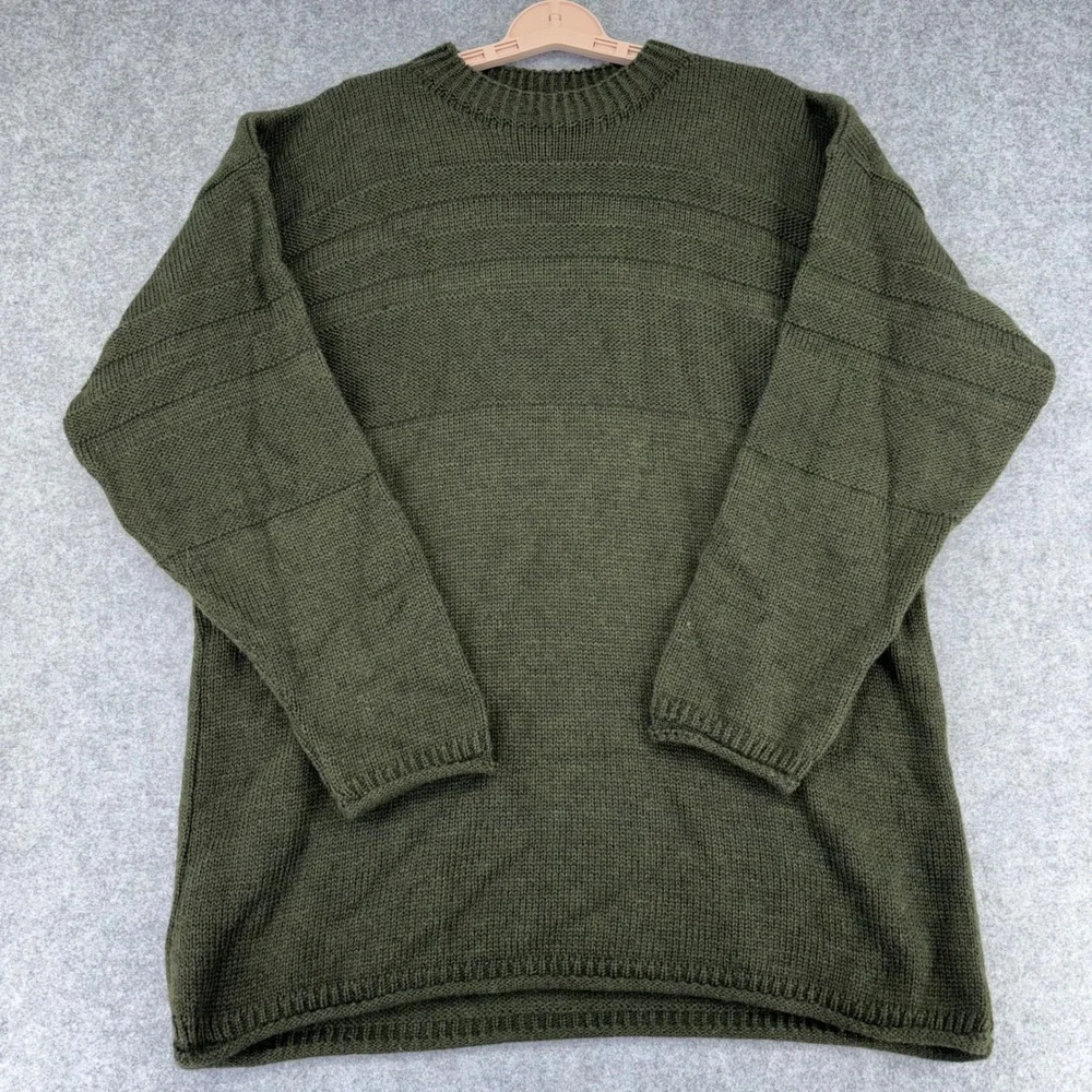 Carraig Donn Mens XL Merino Wool Sweater Olive Green Made in Ireland Crewneck