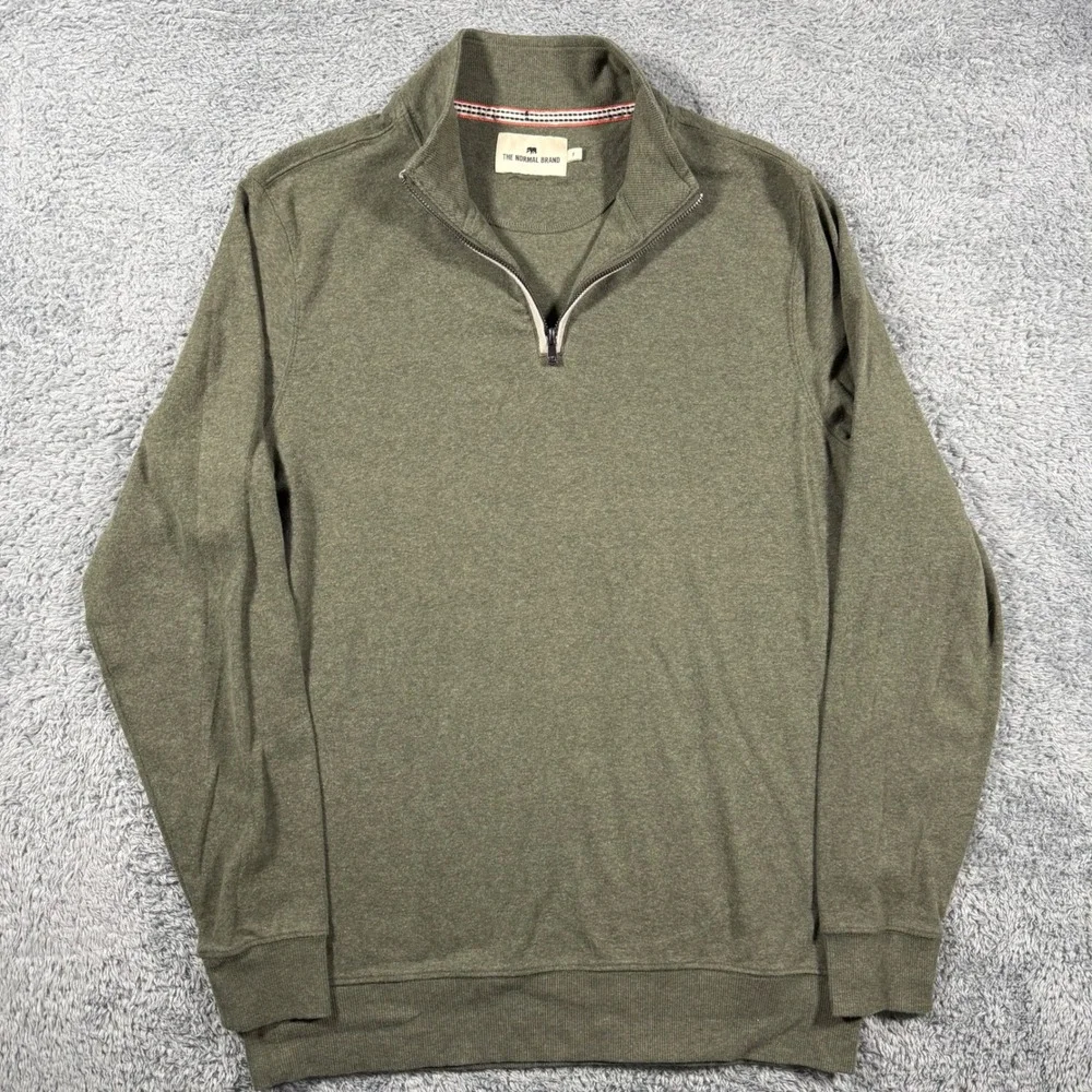 The Normal Brand Performance 1/4 Zip Pullover Mens Small Olive Green Stretch