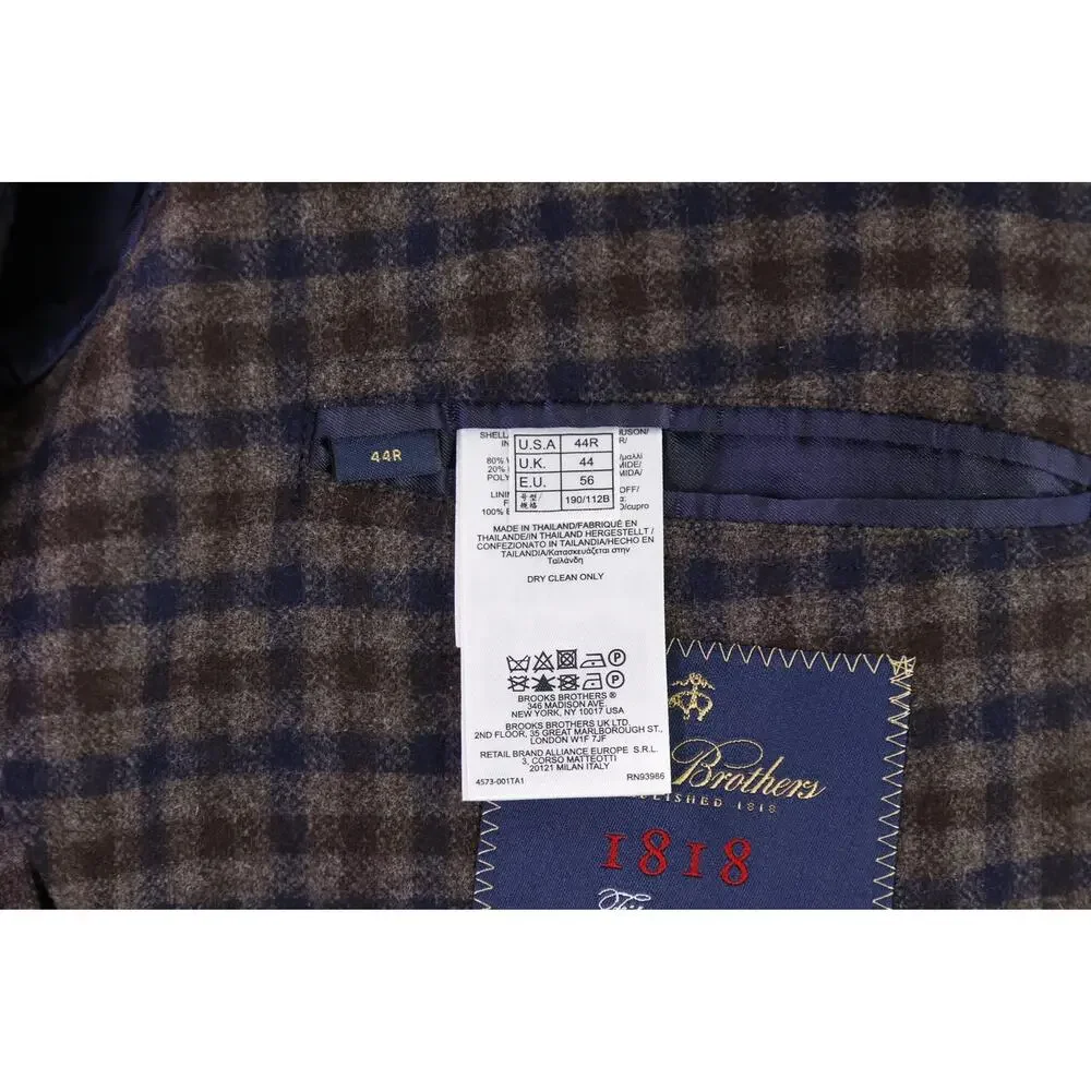 Brooks Brothers Fitzgerald Brown Navy Check Flannel Patch Pocket Blazer 44R