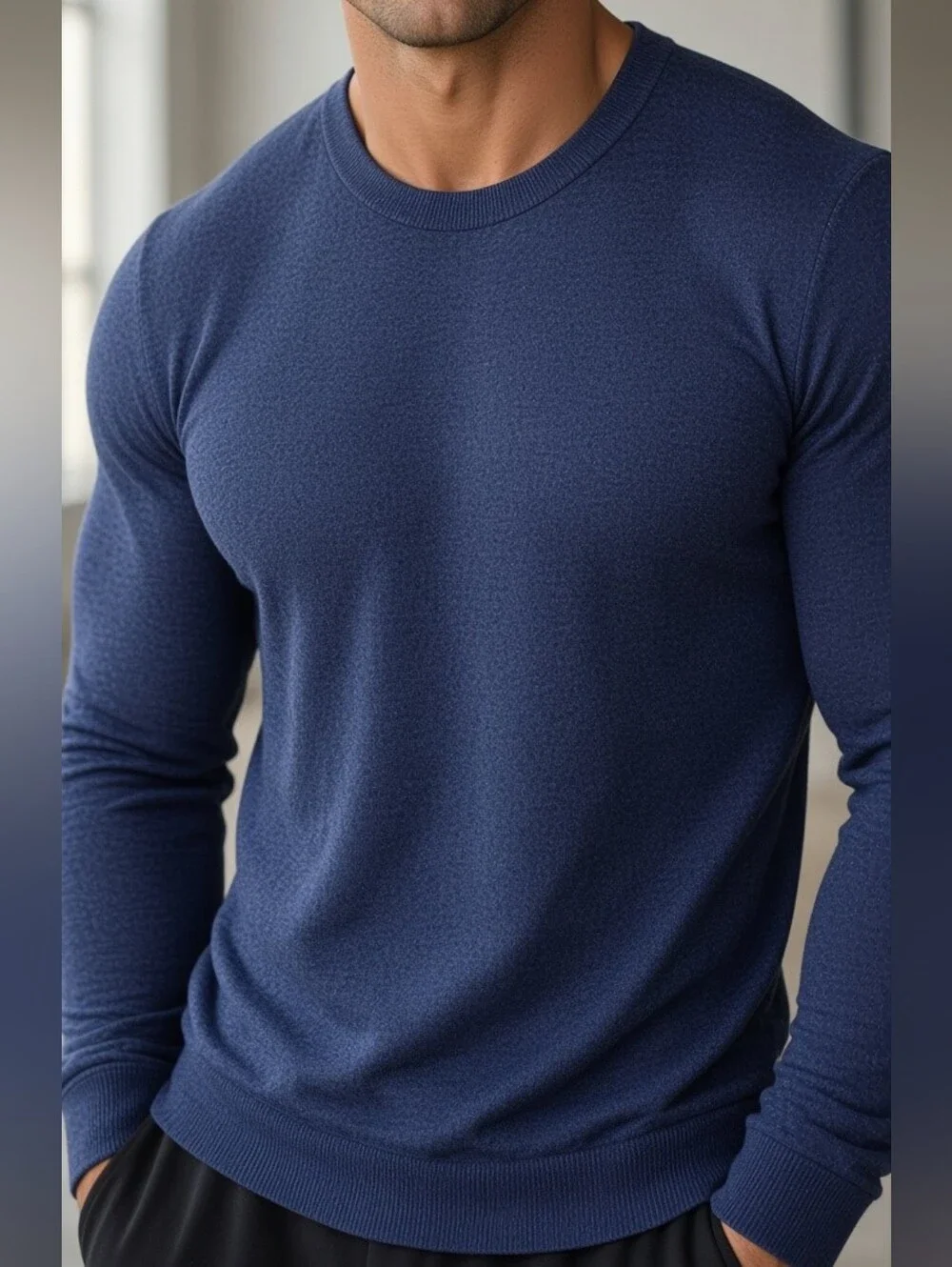 Hugo Boss Men’s Heathered Blue Crewneck Sweater