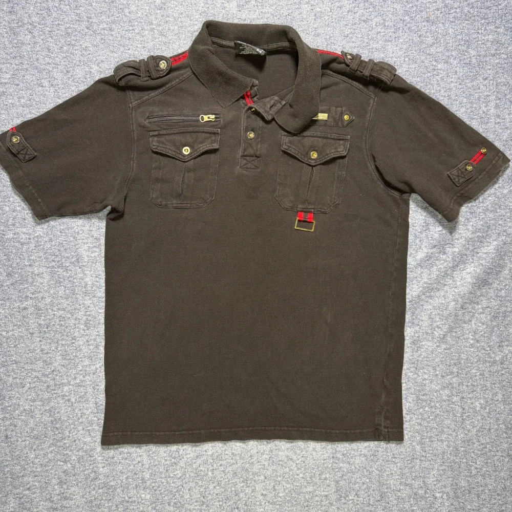 Southpole Black Utility Polo Shirt Tactical Streetwear Cargo Pockets M Grunge
