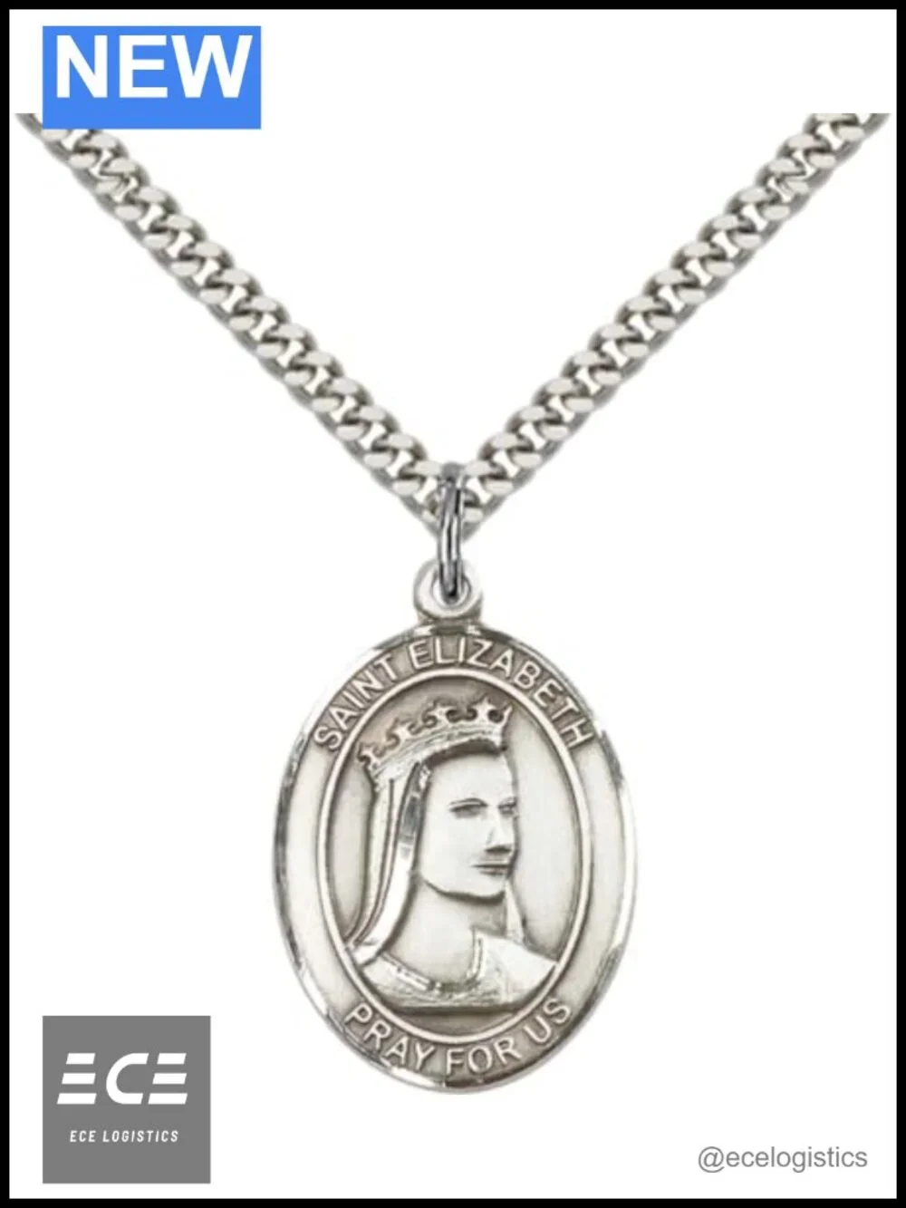 Sterling Silver Saint Elizabeth of Hungary Medal Pendant Necklace