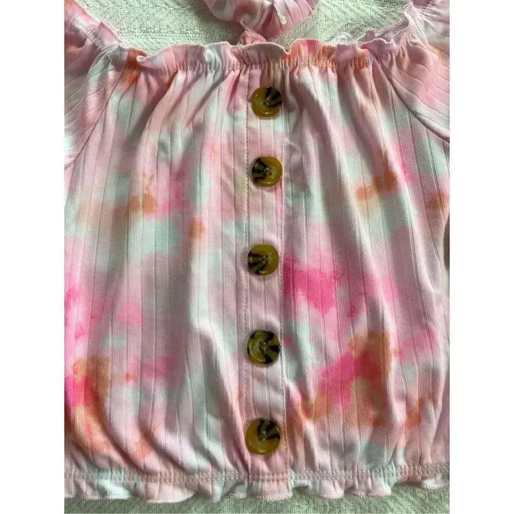 ONE STEP UP Girl’s Small (4) Pink Top with Matching Scrunchie