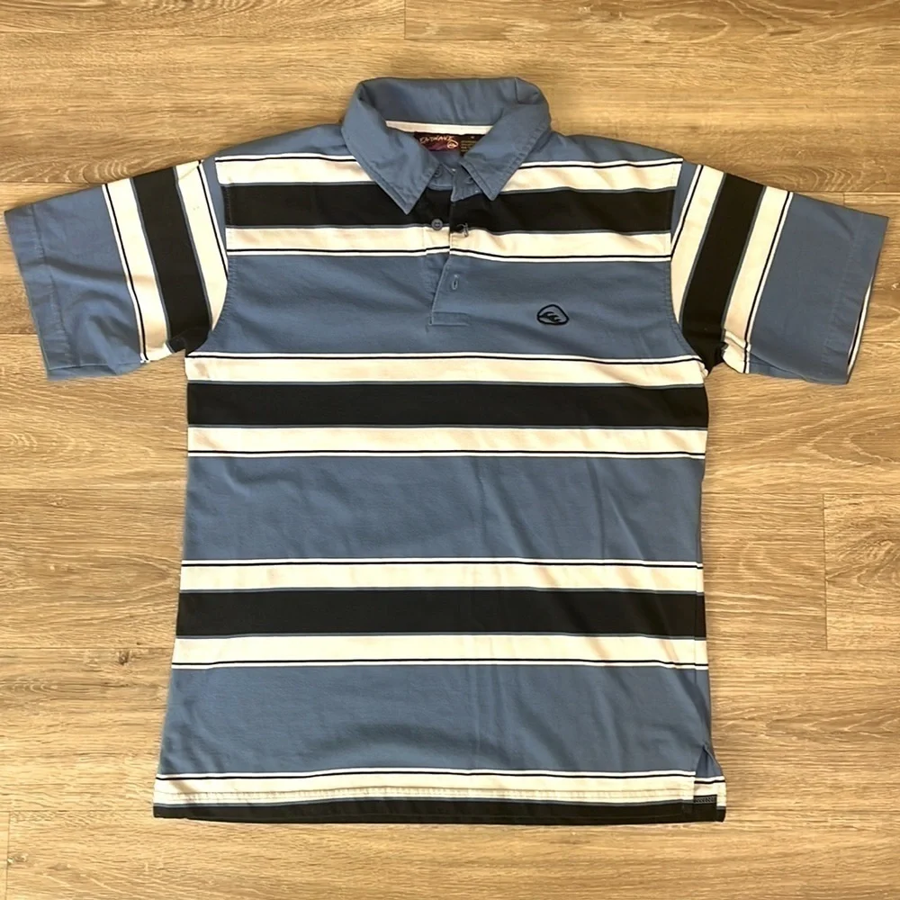 Heat Wave Blue Striped Polo Shirt with Logo. Size Medium