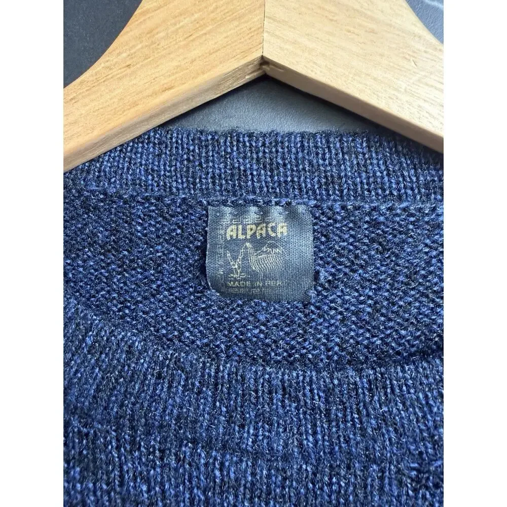 VTG Alpaca Sweater Men’s XL Navy Blue Made In Peru Crewneck Wool Knit 90s