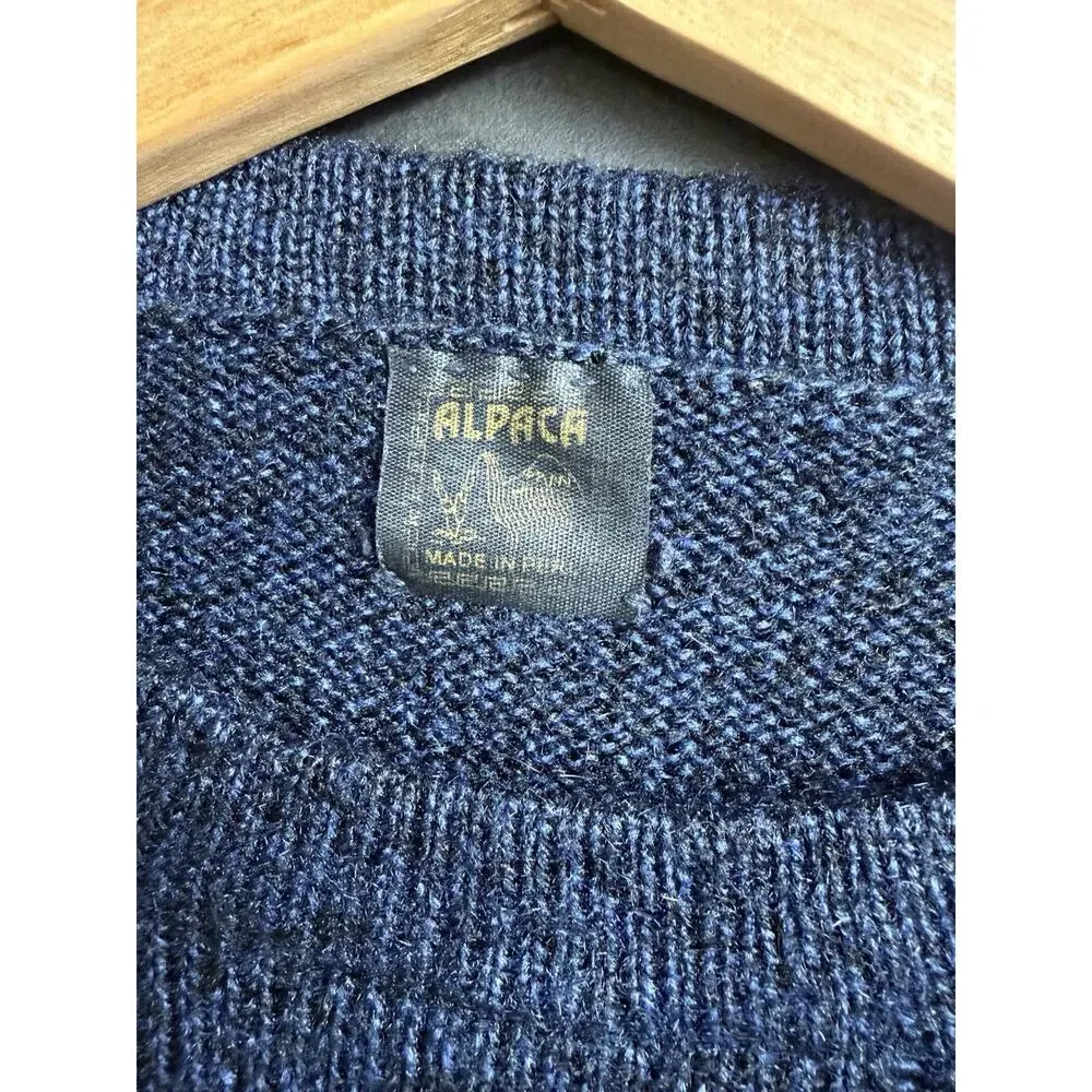 VTG Alpaca Sweater Men’s XL Navy Blue Made In Peru Crewneck Wool Knit 90s