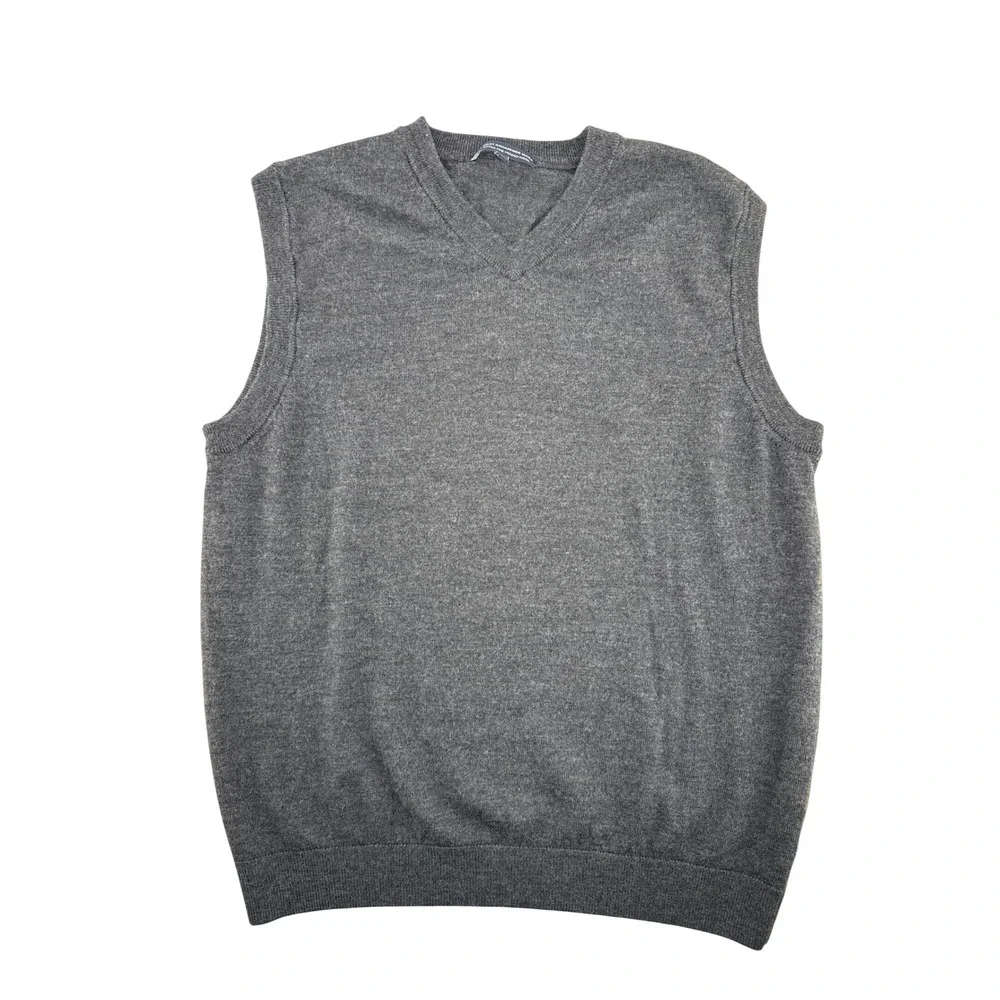 Hart Schaffner Marx Mens Gray 100% Extra Fine Merino Wool V-Neck Sweater Vest L