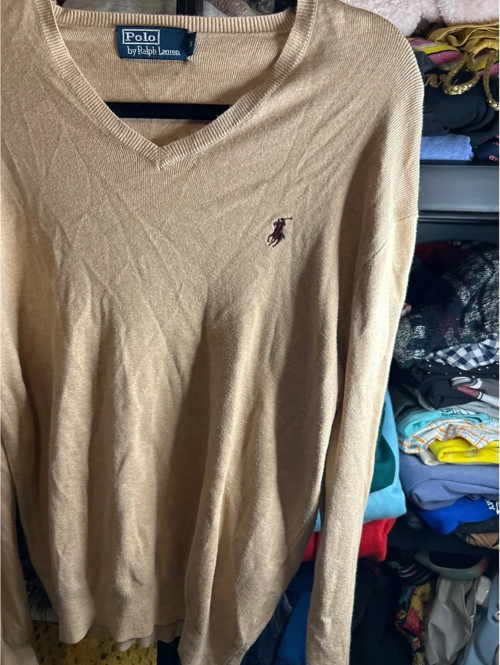 Polo by Ralph Lauren Men's V-Neck Sweater Camel Size S