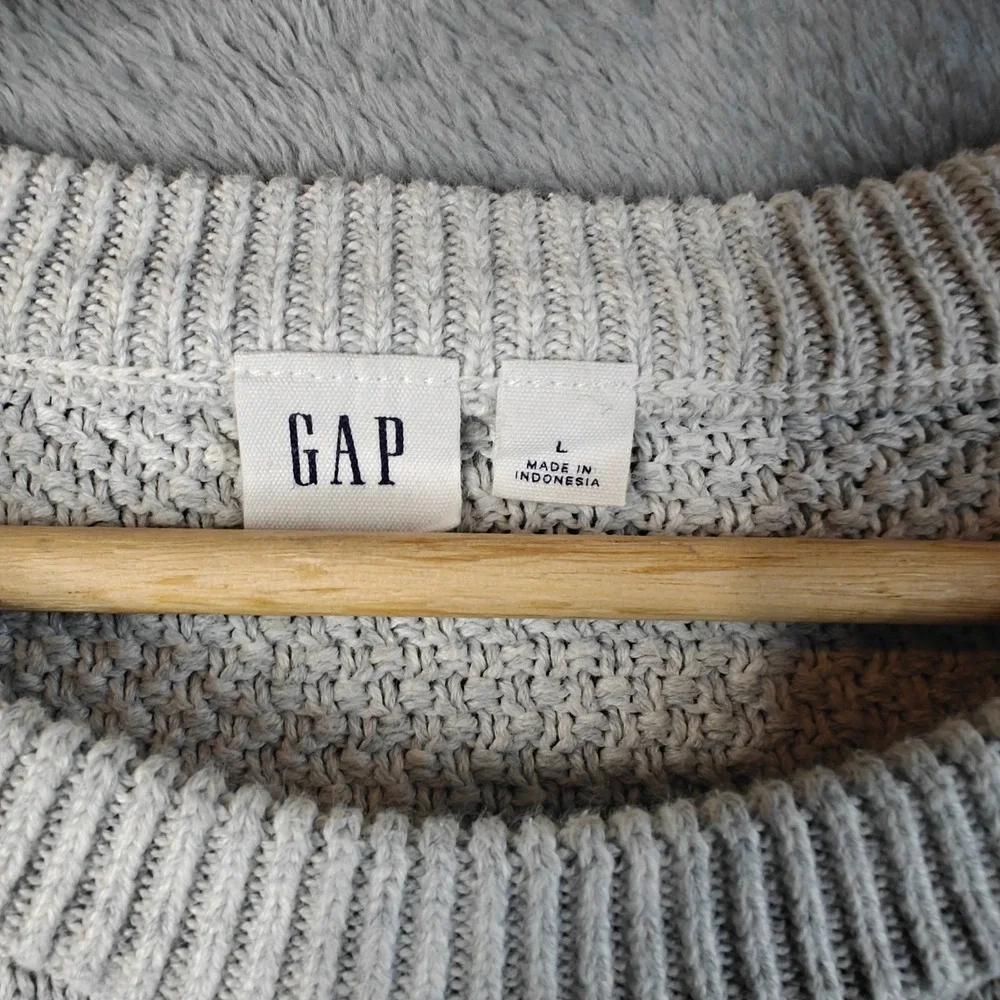 Gap Cable Knit Sweater Mens Large Light Heather Grey Chunky Cotton Crewneck
