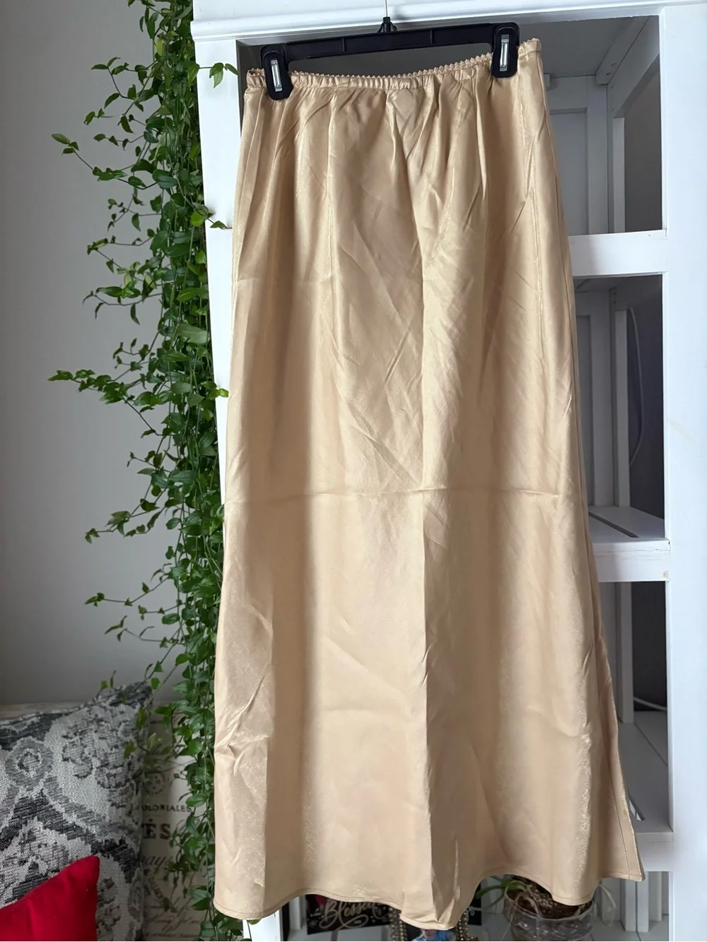 Venezia Long Golden-Beige Elastic-Waist Maxi Skirt