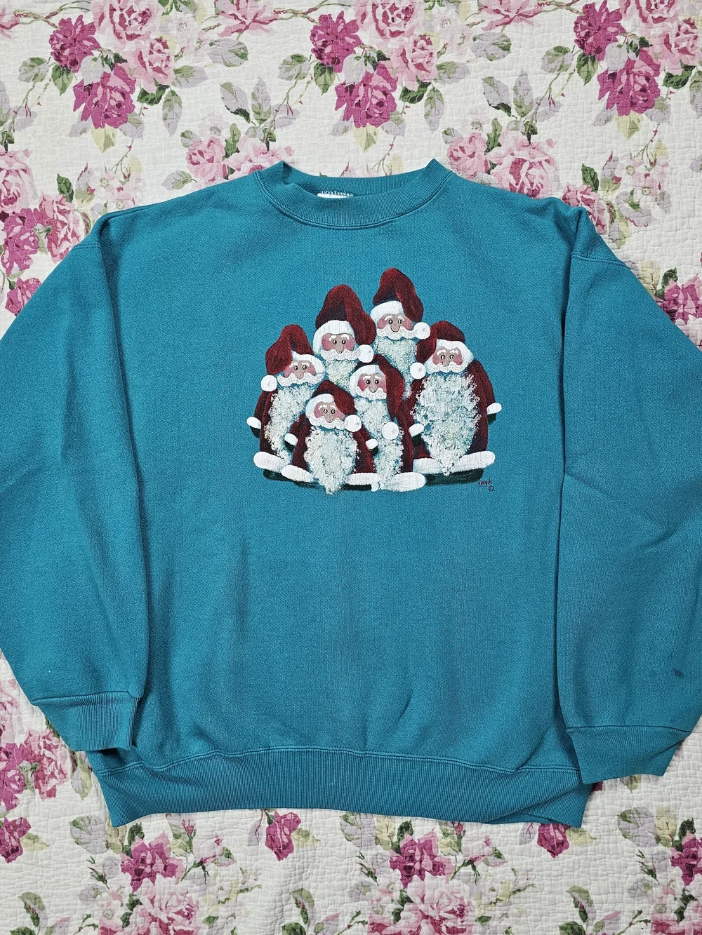 Vintage Tultex Christmas Santa Claus Graphic Crewneck Pullover Sweatshirt XL