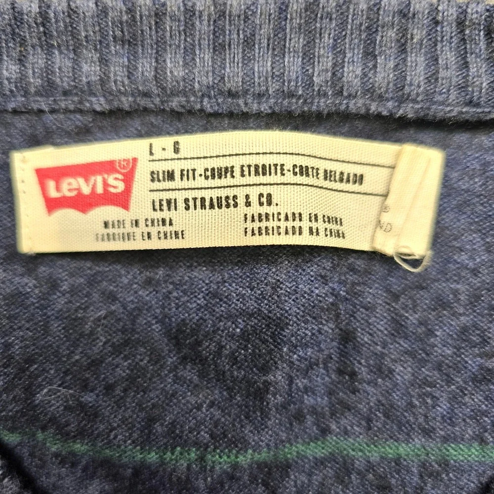 Levis Mens Slim Fit V-Neck Sweater Blue Striped Wool Blend L S37173-472 F2