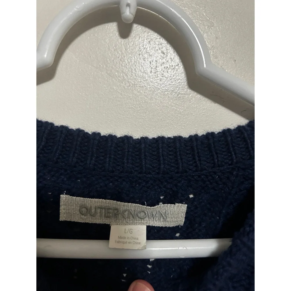 Outerknown Mens Navy Blue Wool Organic Cotton Cable Knit Fisherman Sweater L