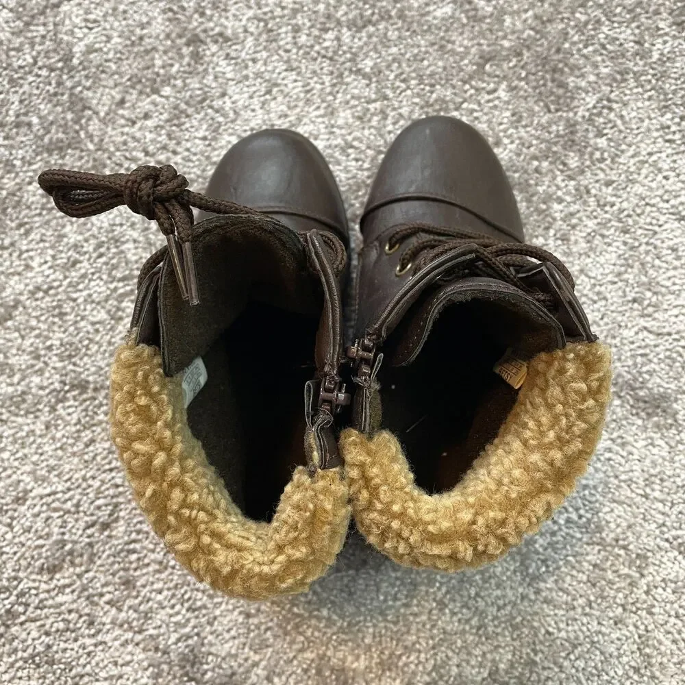 Wanted Girls Size 1 Boots Dark Brown Lace-up with Side Zipper Betsy Ankle Sherpa