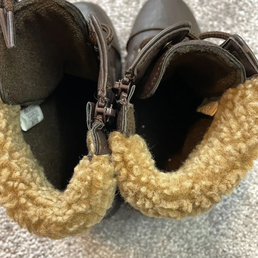 Wanted Girls Size 1 Boots Dark Brown Lace-up with Side Zipper Betsy Ankle Sherpa