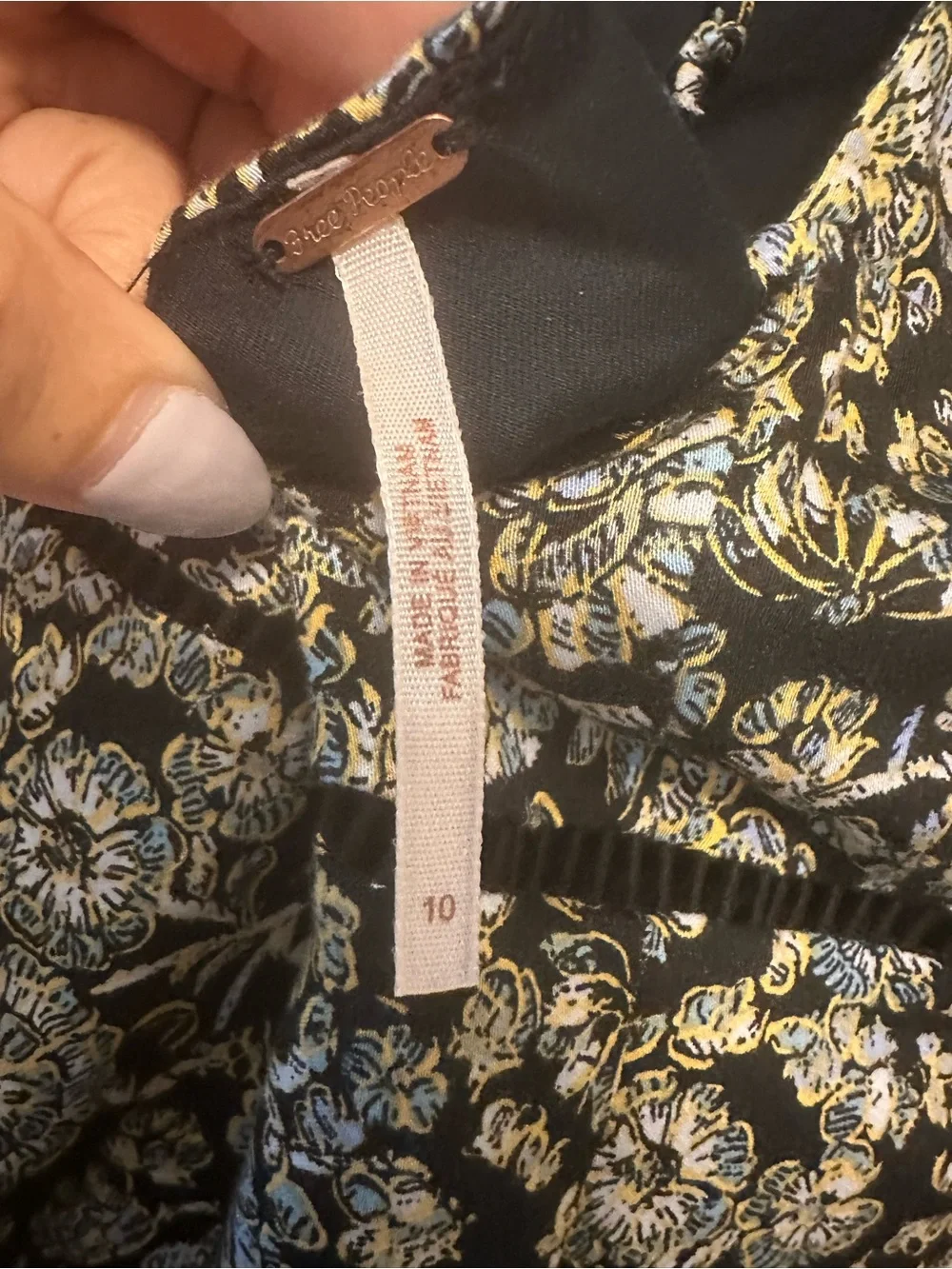 Free People Boheme Floral Mini Dress Square Neck Open Back Long Sleeve Size 10