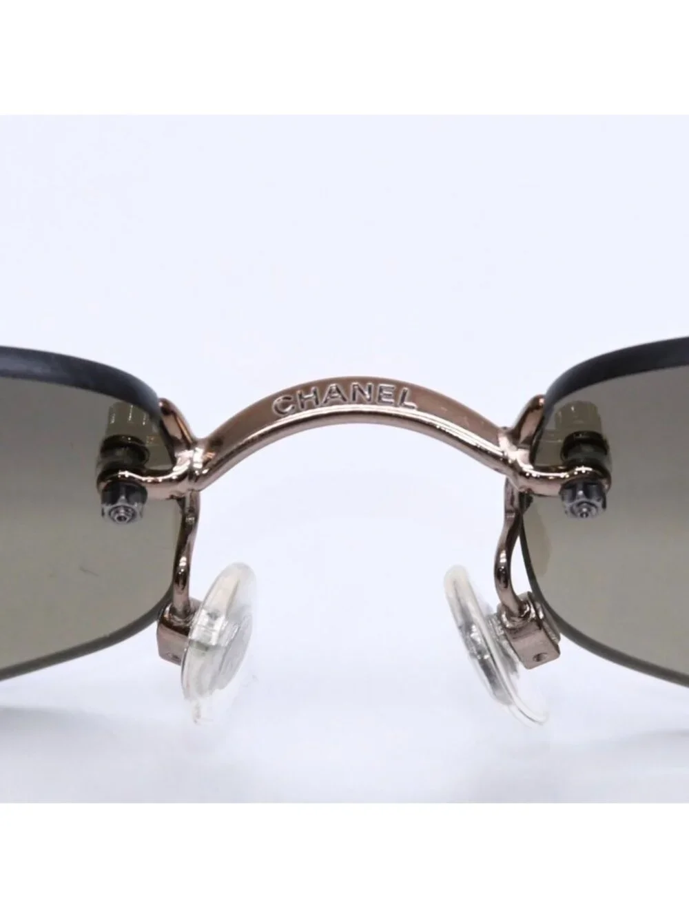 Chanel Rimless Sunglasses 18 Brown Acetate CC Logo Gold Eyewear