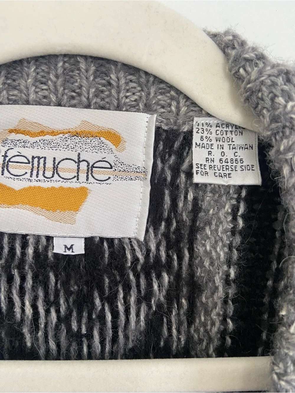 Vintage 90s Feruche Striped Knit Cardigan Sweater – Gray / Black