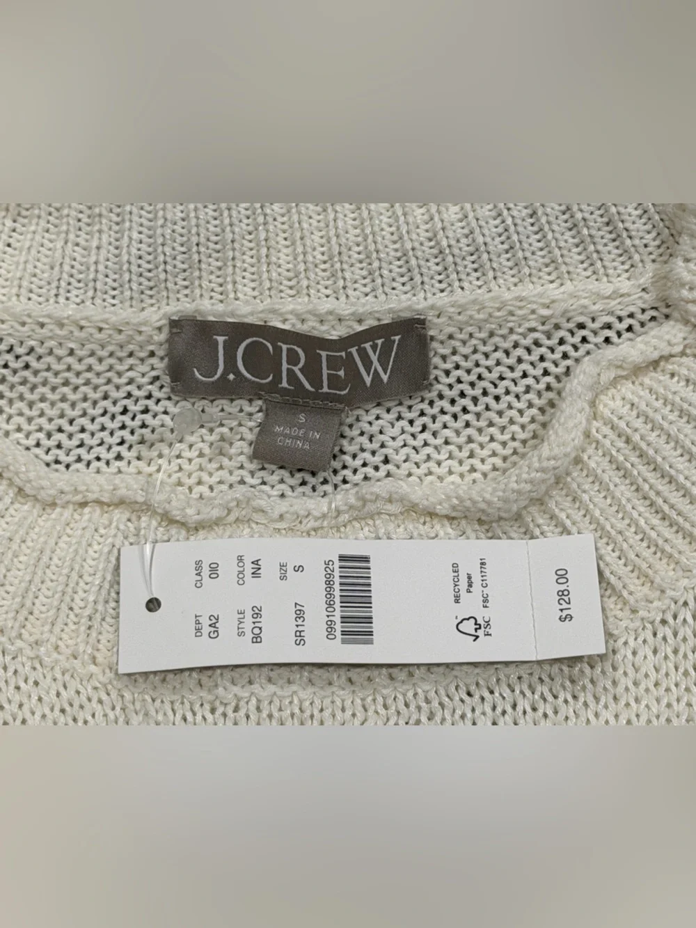 J.Crew Women Stripe Sweater Small Linen Blend Navy WhiteGold Button Nautical NEW