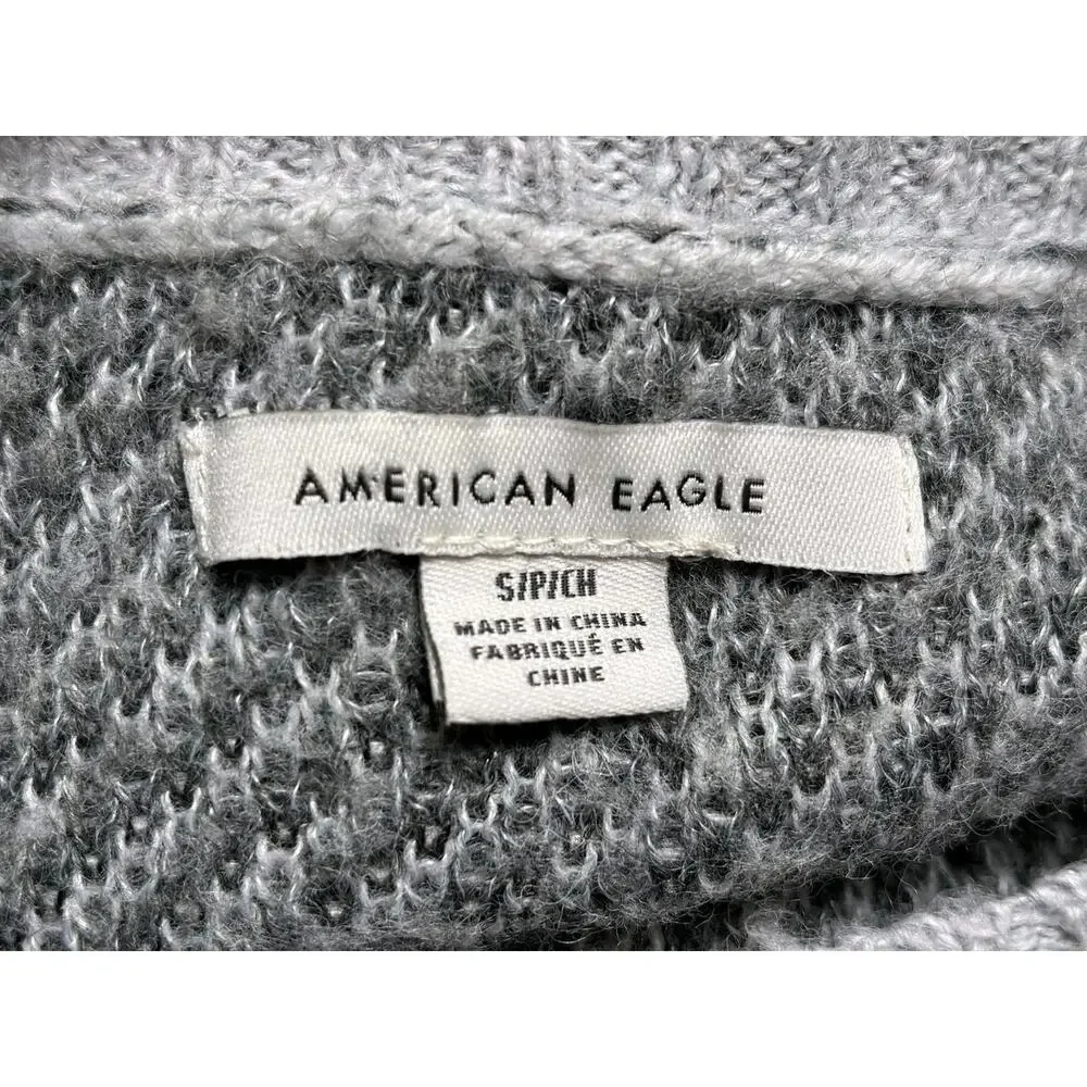 American Eagle Camouflage Cropped Sweater Womens Sz S Gray Oversized Wool Blend