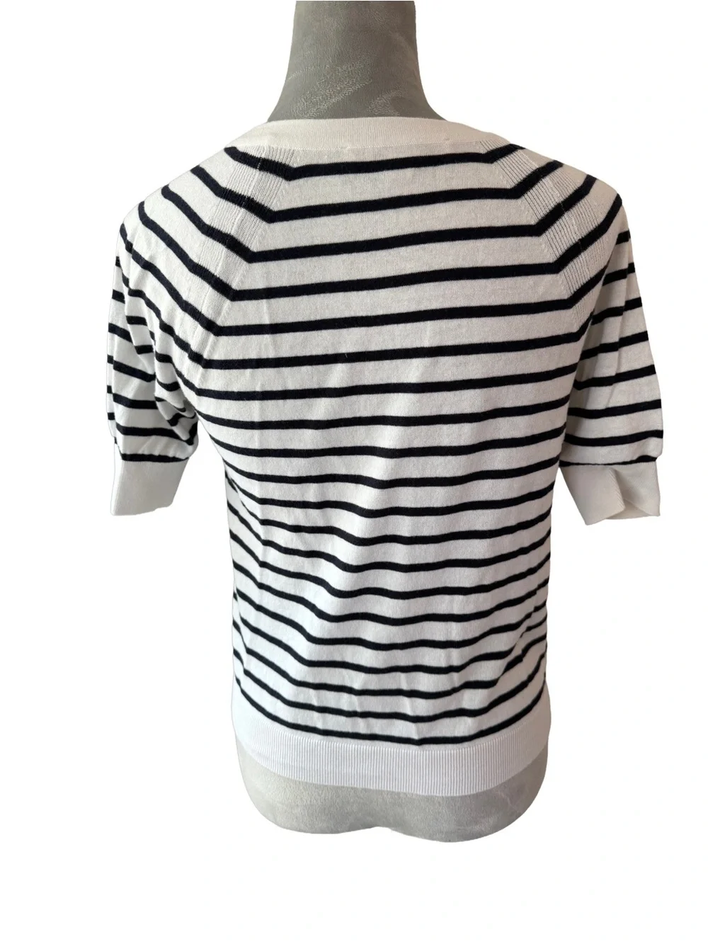 LOFT Striped Short Sleeve Cardigan Sweater Crewneck Button Front French Girl XXS