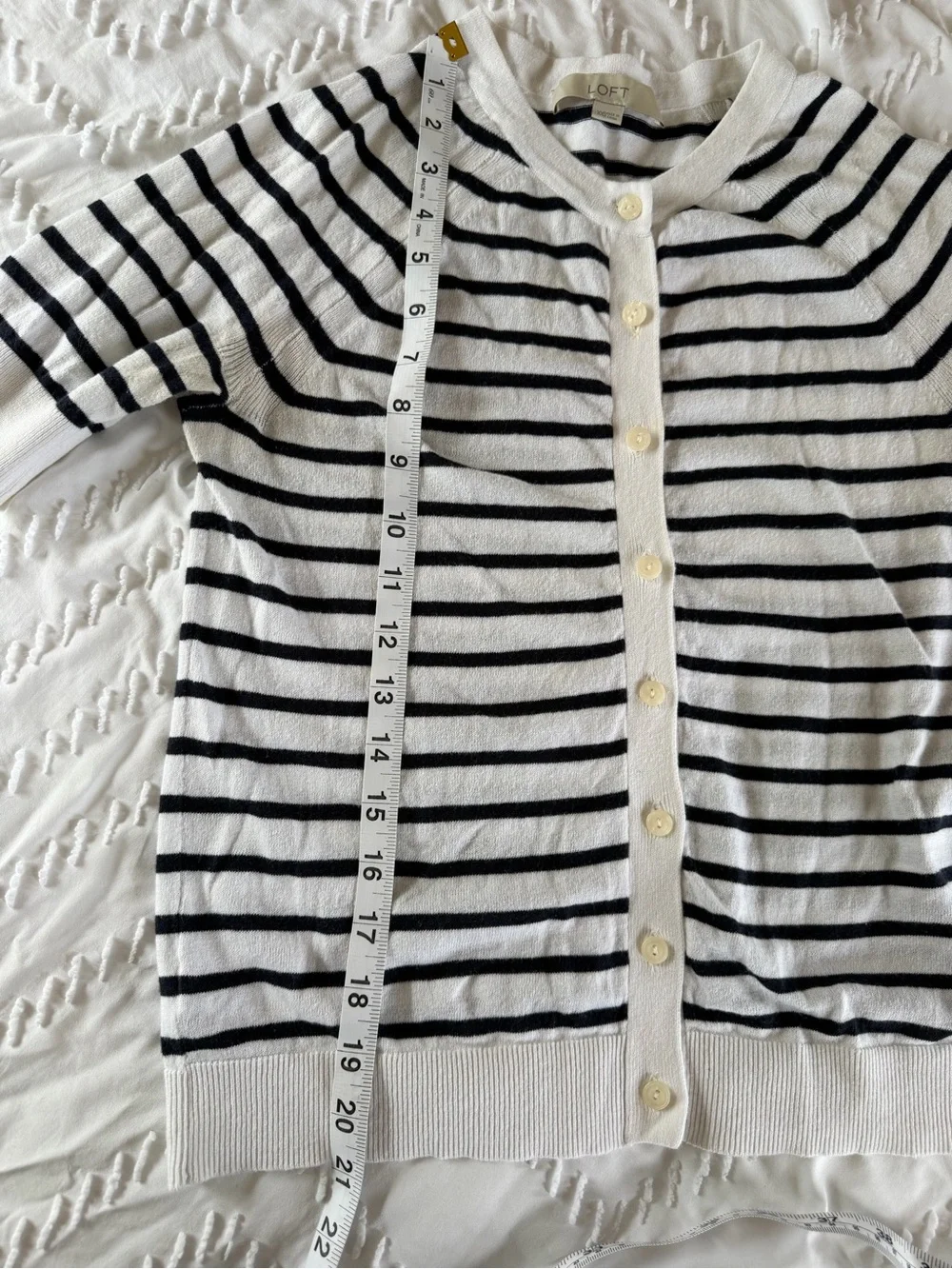 LOFT Striped Short Sleeve Cardigan Sweater Crewneck Button Front French Girl XXS