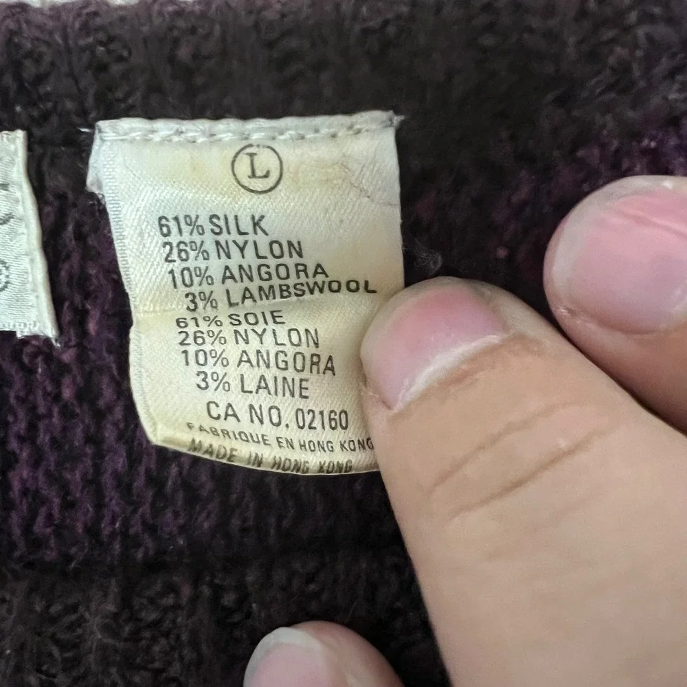Fenn Wright & Manson Vintage Silk Angora Striped Cropped Sweater Purple Red L