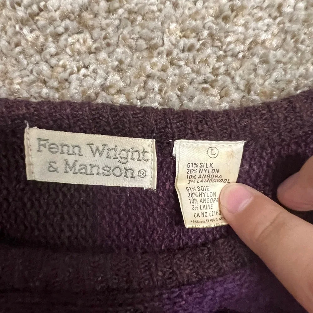 Fenn Wright & Manson Vintage Silk Angora Striped Cropped Sweater Purple Red L