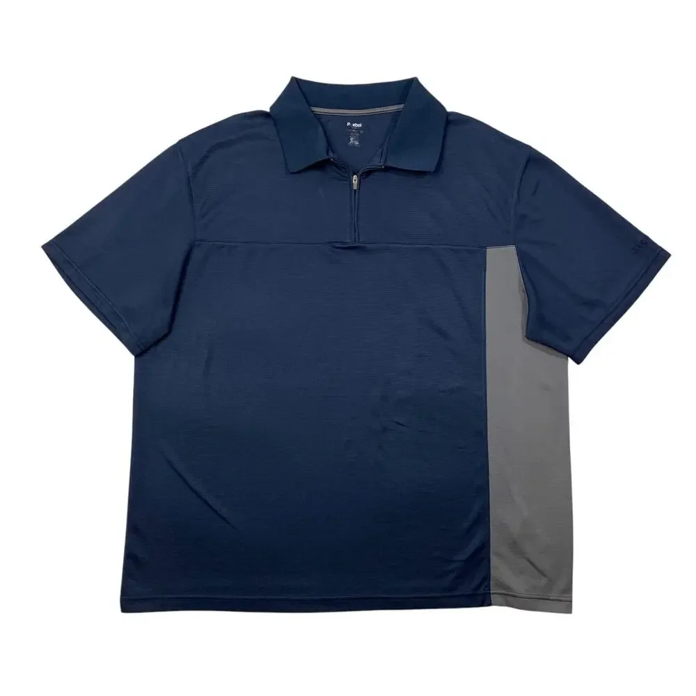 Reebok Polo Shirt Mens XXL Navy Graphite Golf 1/4 Zip Short Sleeve Performance