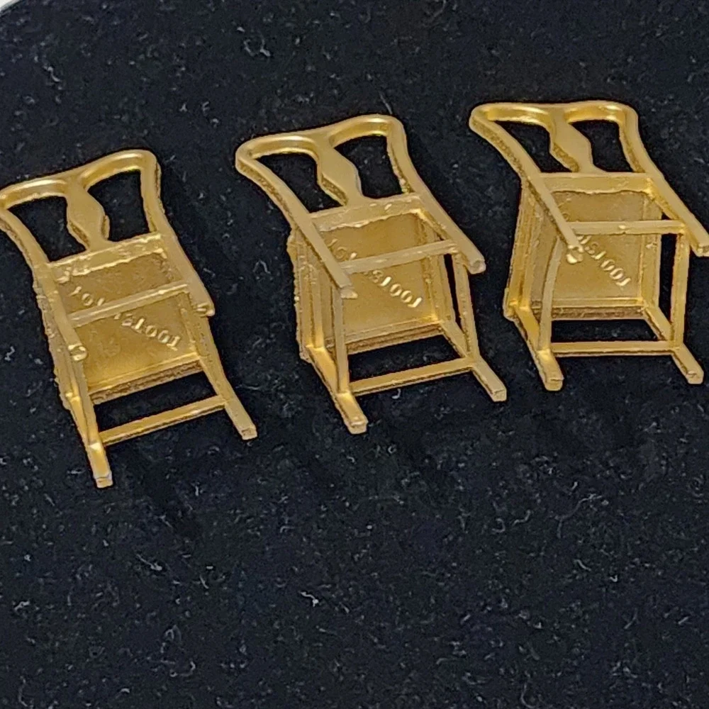 Vintage Tootsietoy Miniature Dollhouse Chairs Gold Diecast Metal Set of 3 1950s
