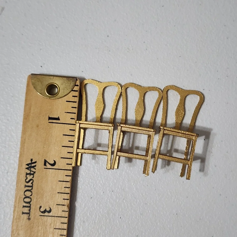 Vintage Tootsietoy Miniature Dollhouse Chairs Gold Diecast Metal Set of 3 1950s