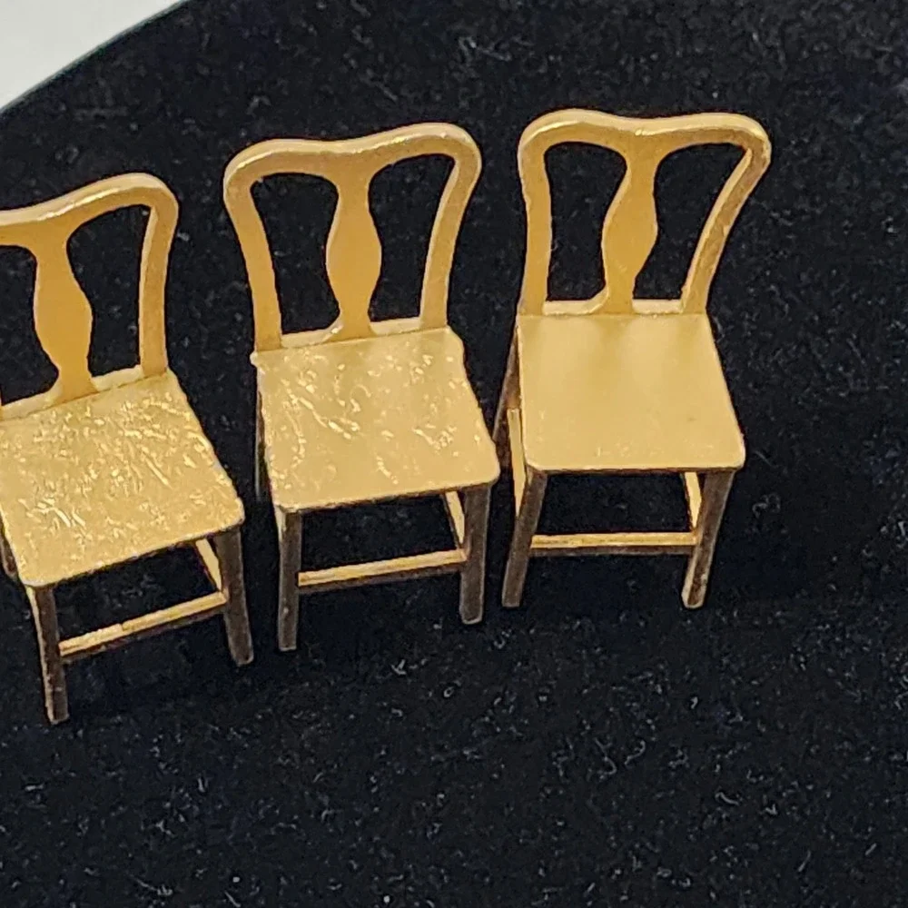 Vintage Tootsietoy Miniature Dollhouse Chairs Gold Diecast Metal Set of 3 1950s