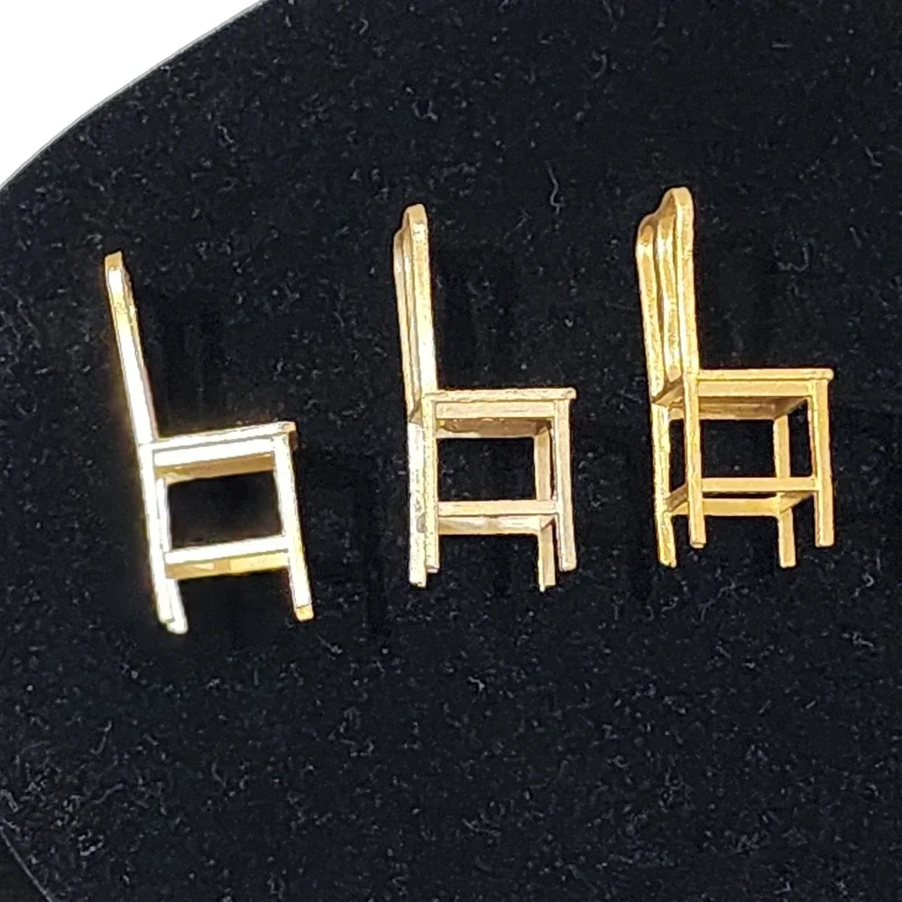 Vintage Tootsietoy Miniature Dollhouse Chairs Gold Diecast Metal Set of 3 1950s