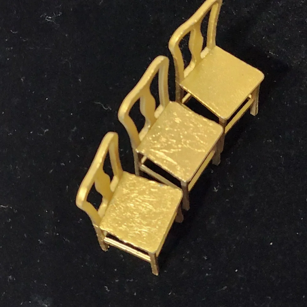Vintage Tootsietoy Miniature Dollhouse Chairs Gold Diecast Metal Set of 3 1950s