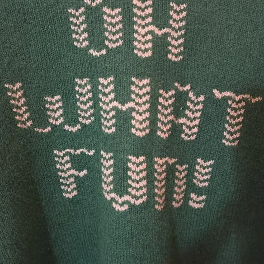 Pink Victoria's Secret 'OH WHAT FUN!' Holiday Christmas Sweater - Green Knit Med