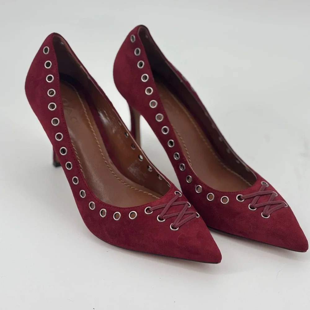 Coach red suede Varrick heels women's 8 date night luxury preppy quiet fall work