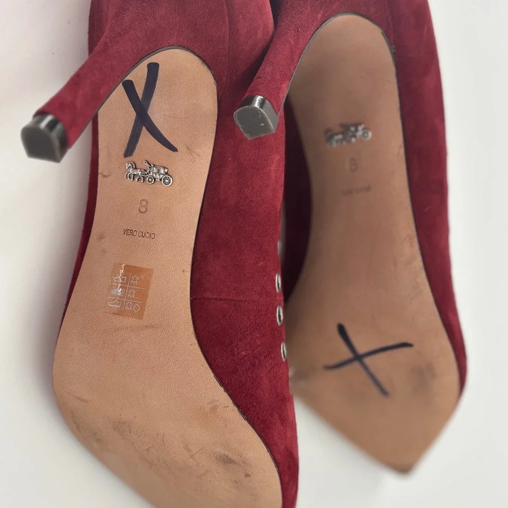 Coach red suede Varrick heels women's 8 date night luxury preppy quiet fall work