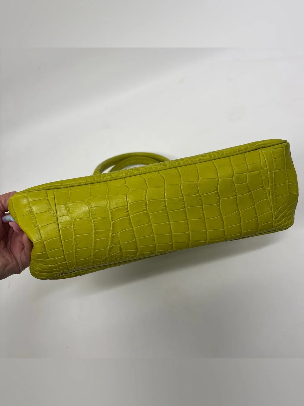 Longchamp Green Croc Embossed Roseau Bag