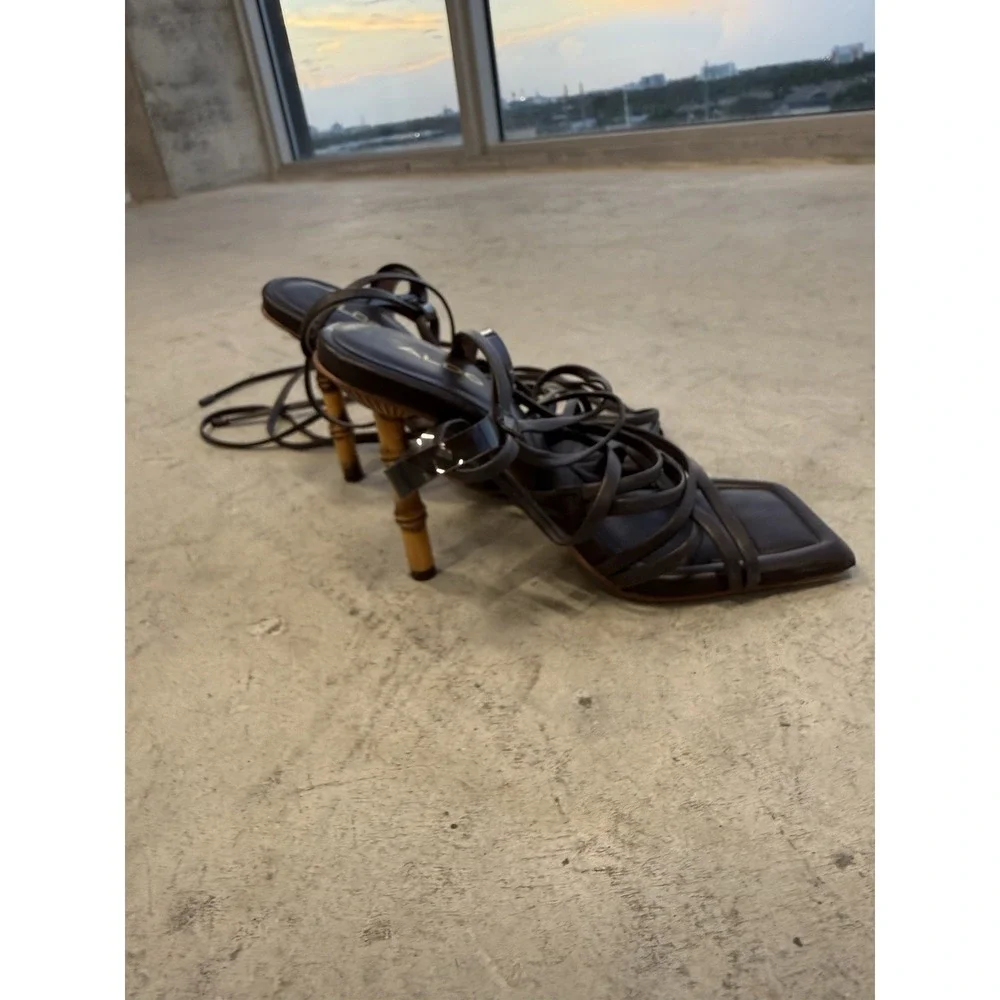ALDO Women's Black Strappy Lace-Up Ankle Strap Square Toe Heels US 5 EU 35