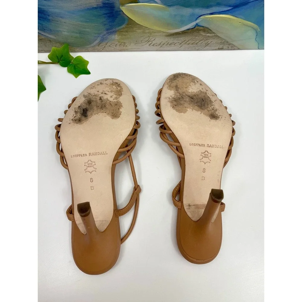 Loeffler Randall Mareka Leather Strappy Slingback Stiletto Heels in Dune Size 8