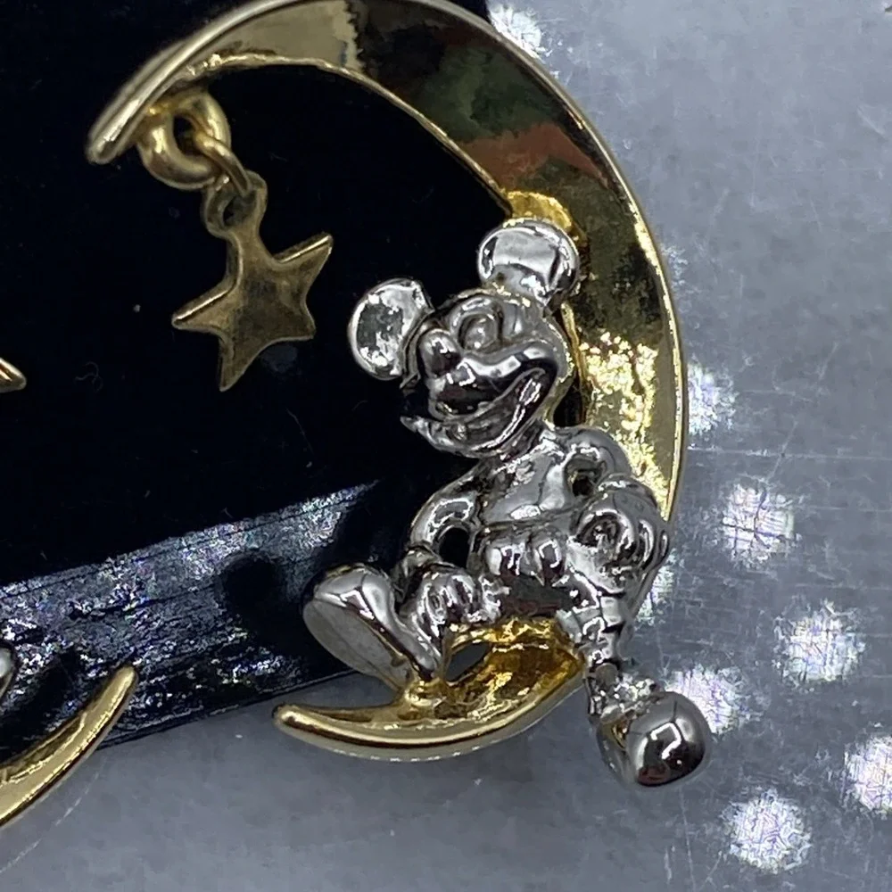 Disney Womens OS Earrings Gold Silver Mickey Mouse Moon Star Dangle Studs
