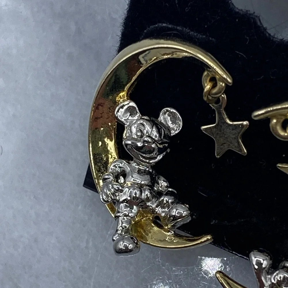 Disney Womens OS Earrings Gold Silver Mickey Mouse Moon Star Dangle Studs